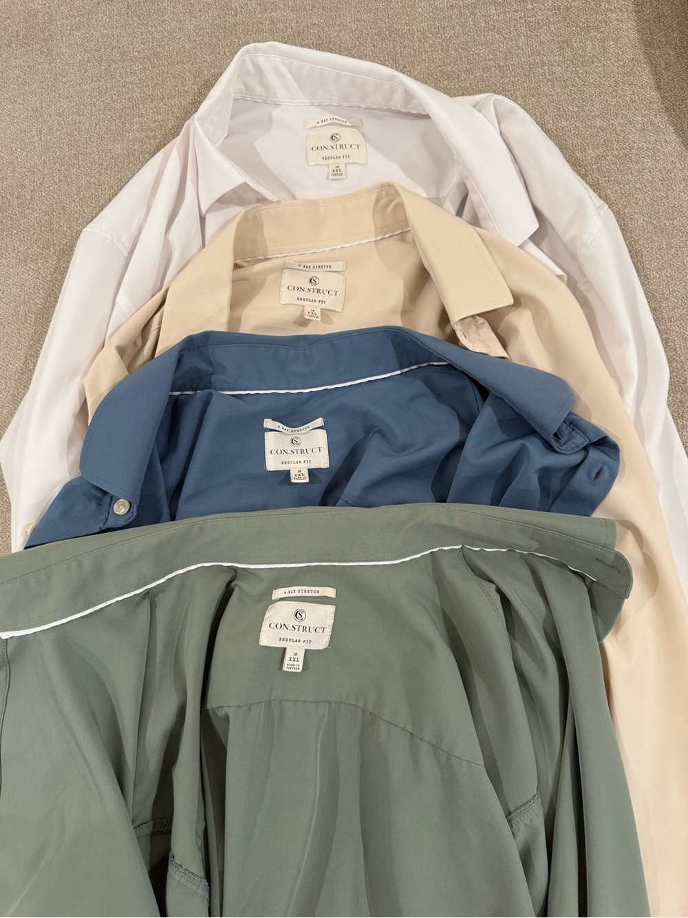NWOT**** CON.STRUCT Four Relaxed Button-Up Shirts in White, Beige, Blue & Olive